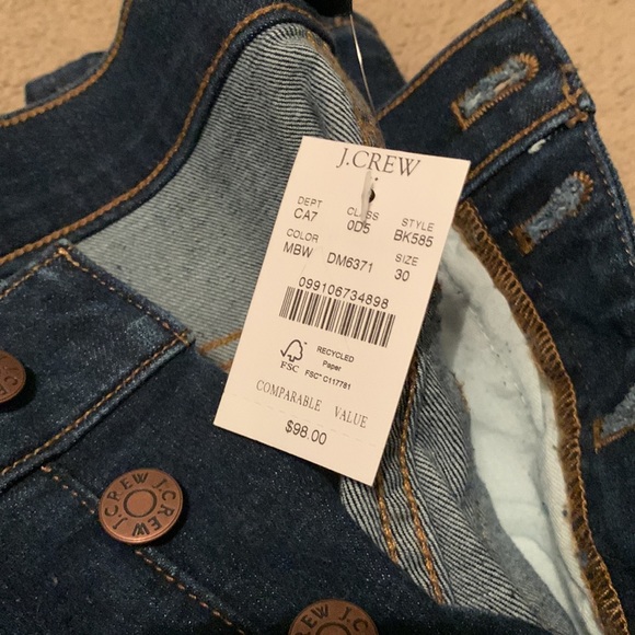 NWT J.Crew High Rise Dark Blue Jeans. Size 30. - Picture 7 of 10